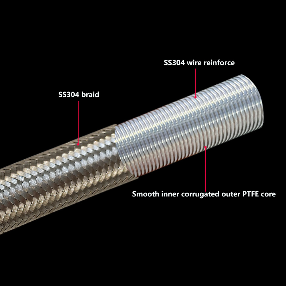 Inner Smooth Outer Corrugated PTFE Hose SS304 Wire Reinforced